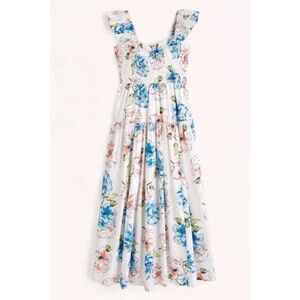 Abercrombie & Fitch Ruffle Strap Smocked Midi Floral Dress Spring Size S Petite